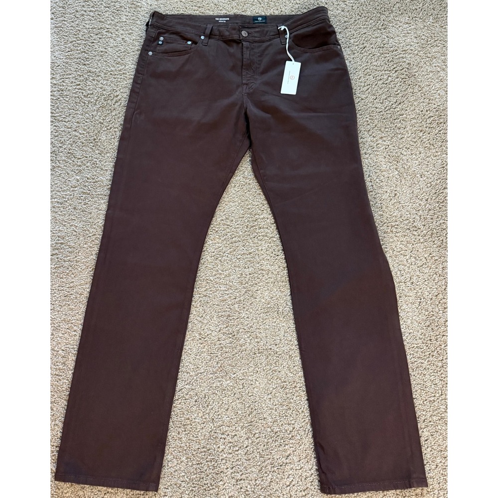 AG Adriano Goldschmied The Graduate Tailored Leg Pants Brown 38x34 Sueded Sateen